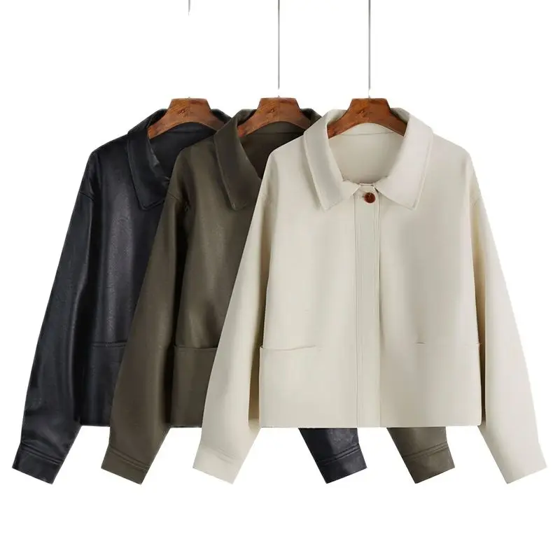 

Women's Black Leather Jacket Female Korean Version Of Baggy Moto Coat 2021 Fashion Streetwear Women's Coat Moto Jacket Top Y2k