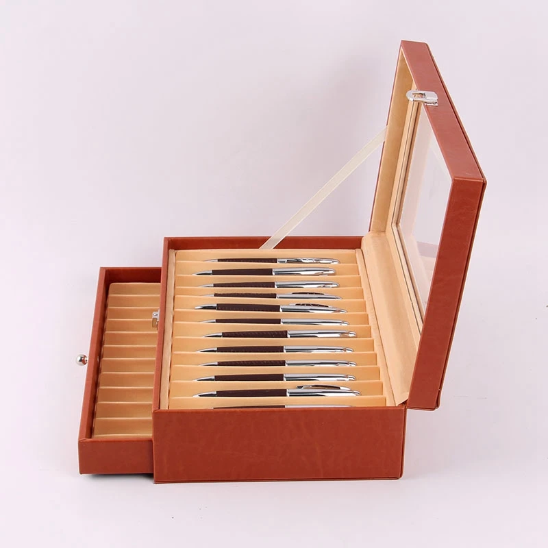 

24 Pen Fountain Wood Display Case Holder Wooden Pen Box Storage Collector Organizer Box