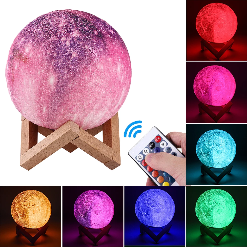 

3D Print Colorful Change Star Moon Light Remote Control Galaxy Lamp Children Kids Christmas New Year Gift Home Bedroom Decor