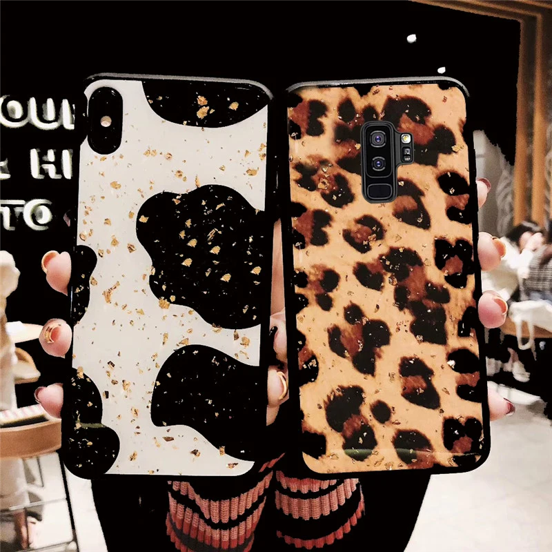 Золото Фольга Детские футболки с принтом Корова леопард чехол Зебра для samsung Galaxy
