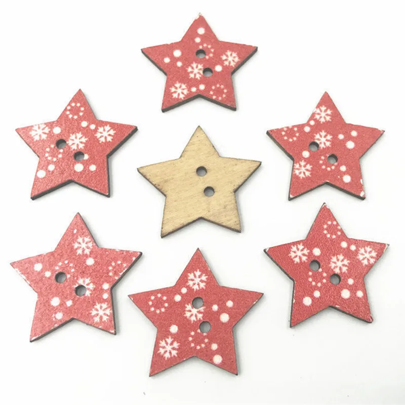 DIY 100 шт. деревянные пуговицы для шитья Красная звезда Скрапбукинг Рождественская