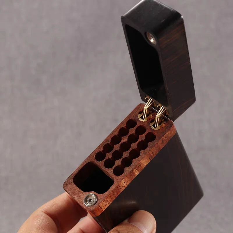 

Black Rosewood Flip Lighter Cigarette Case Sets Solid Wood Smoking Portable Storage Box Pocket Sealed 20 Sticks Holder Gifts