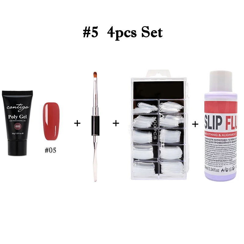 05-4pcs Набор из полигеля Contigo для наращивания ногтей, полигель, 10 цветов, набор УФ-акриловых гелей для ногтей, резиновая основа и верхнее покрытие для дизайна ногтей, решение для скольжения - Цвет: 05-4pcs