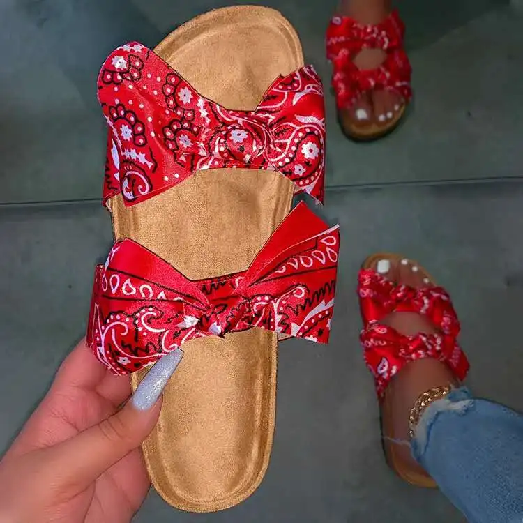 

Cork Sole Designer Shoes Women Sandals Gladiator Sandals Double Bow-knot Slippers High Quality Ladies Summer Platform Flip Flop