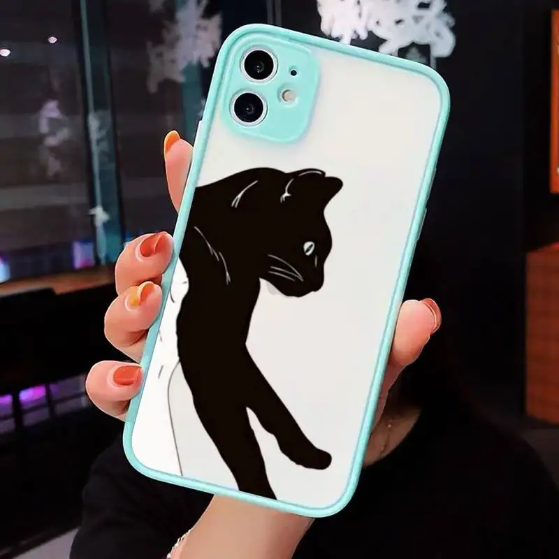 

Cat cute cartoon animal luxury shell Phone Cases funda matte transparent For iphone 7 8 11 12 plus mini x xs xr pro max cover