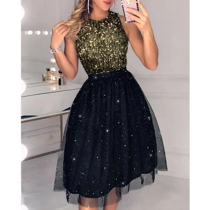 Женское блестящее платье без рукавов вечерние бандажные мини платья с блестками