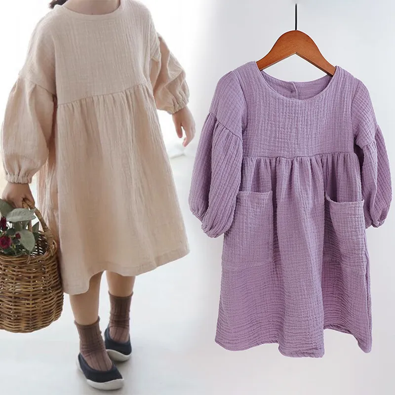 Осенне-весенняя детская одежда из органического хлопка свободное платье двойной