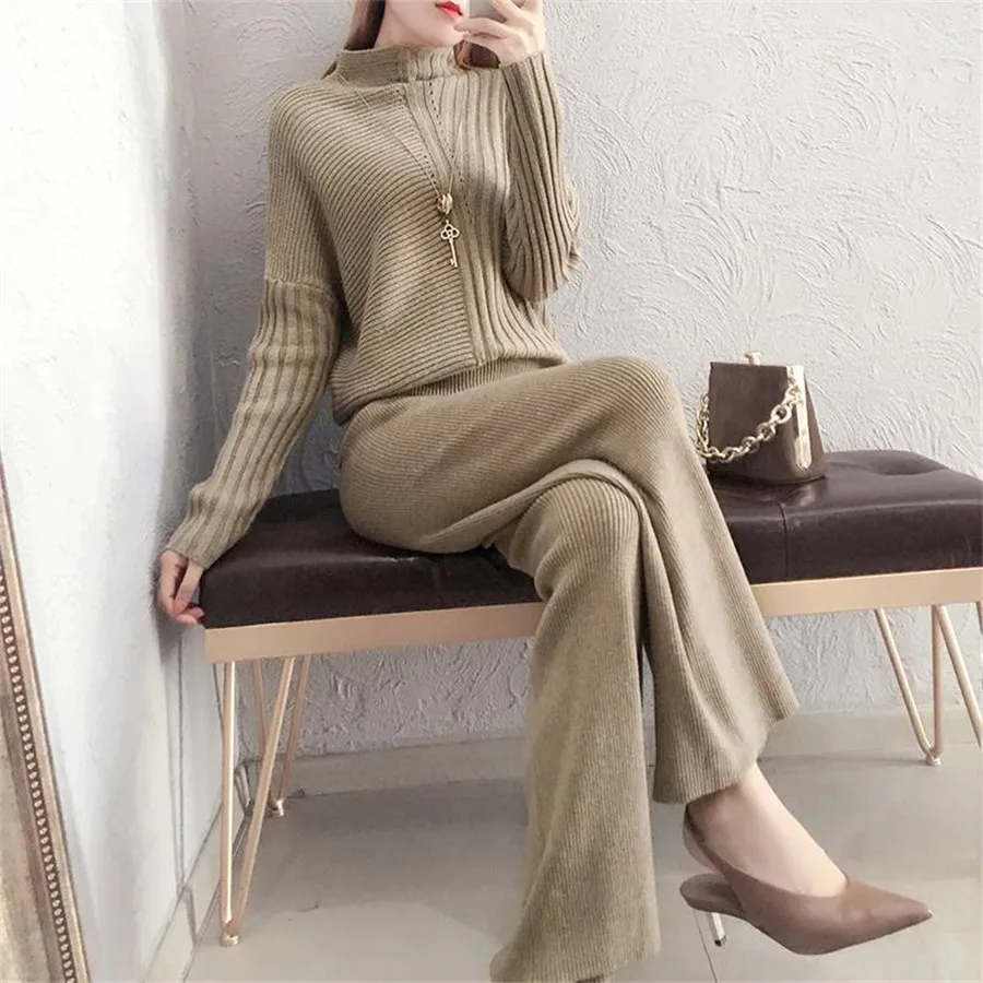 Новинка 2019 Осень-зима вязанные штаны наборы качественный Женский вязаный