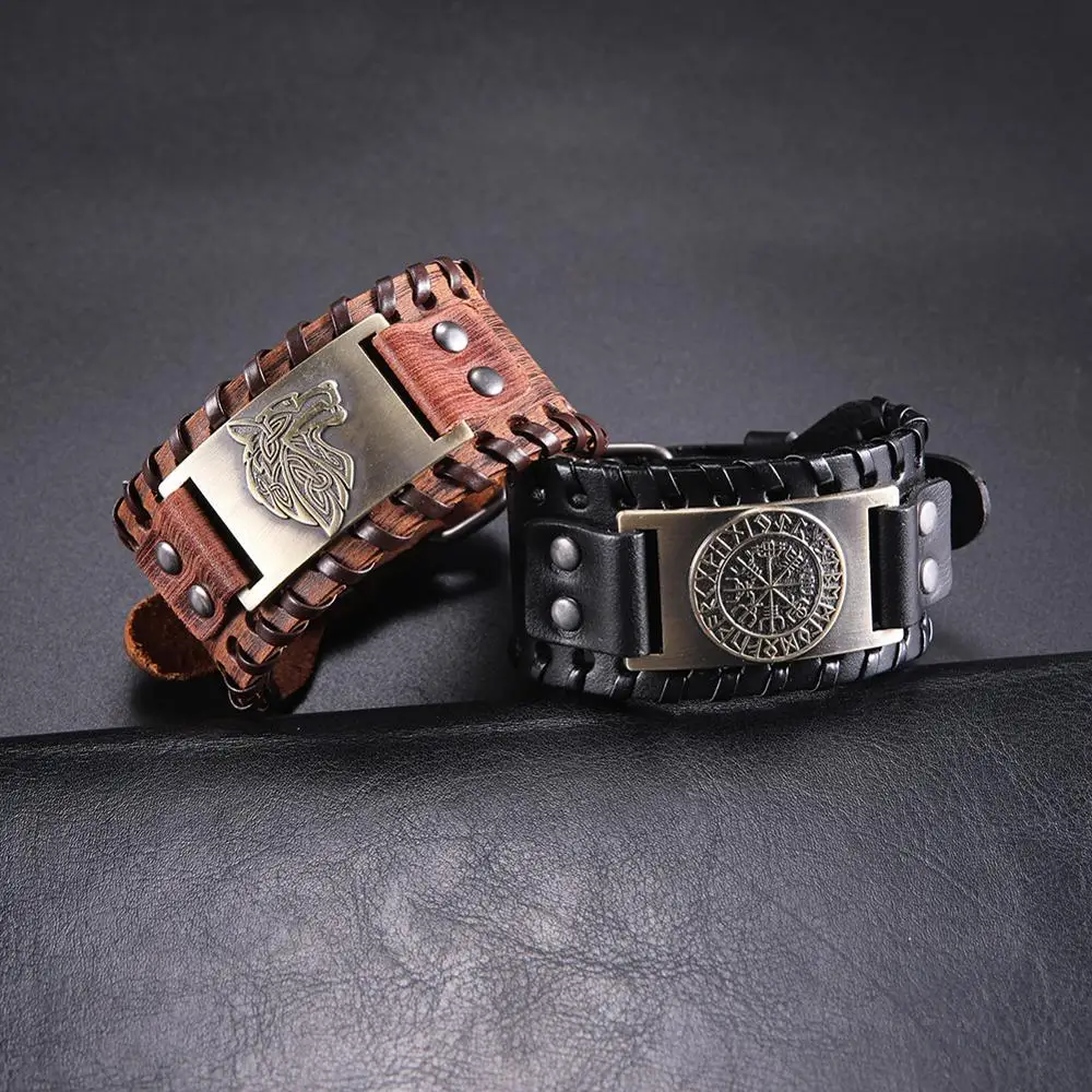 Новейший в стиле панк амулет Коловрат от солнца круглый кожаный браслет ручной