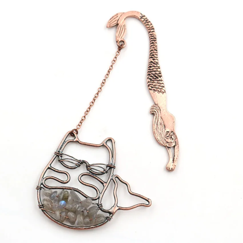 FYJS уникальная медная Русалка с проволокой обертывание милый кот тигровый глаз