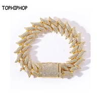 tophiphop 18mm miami box buckle cuban chain bracelet iced cubic zircon pave gold silver mens bracelet hip hop jewelry gift