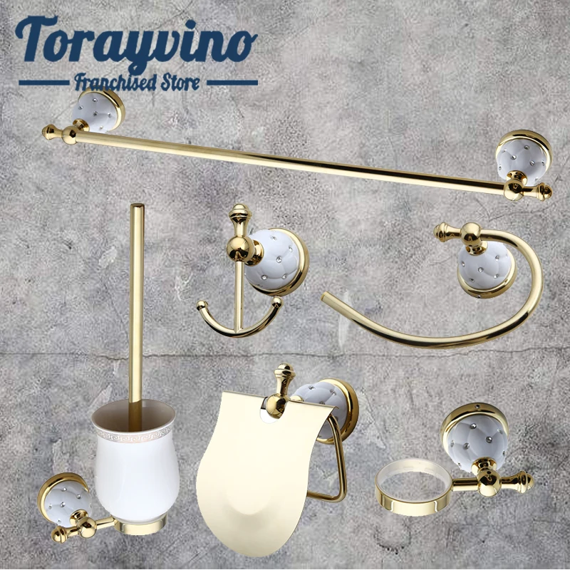 Torayvino аксессуары для ванной комнаты Настенные Золотые части набор из семи
