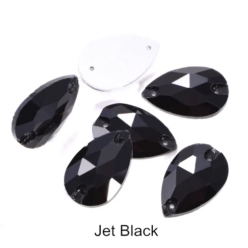 Jet Black 6 размеров стеклянная Каплевидная форма пришить на Стразы Красочные пришивные камни с плоским основанием одежда для одежды Ювелирные изделия для одежды B1286 - Цвет: Jet Black