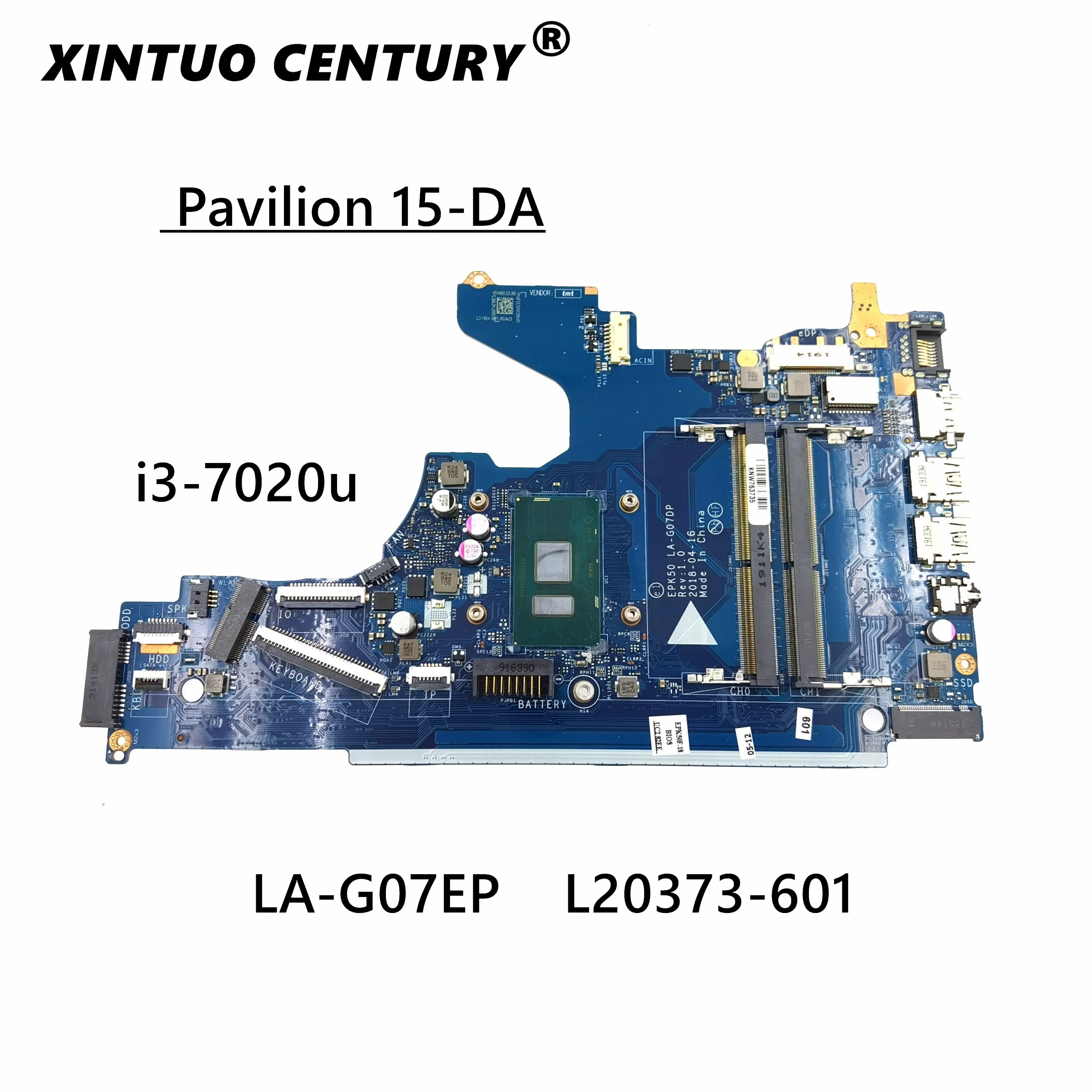 

Для HP 15-DA материнская плата портативного компьютера с SR3LD/i3-7020u/Процессор L20373-001 L20373-601 EPK50 LA-G07EP Rev: 1,0 100% рабочих