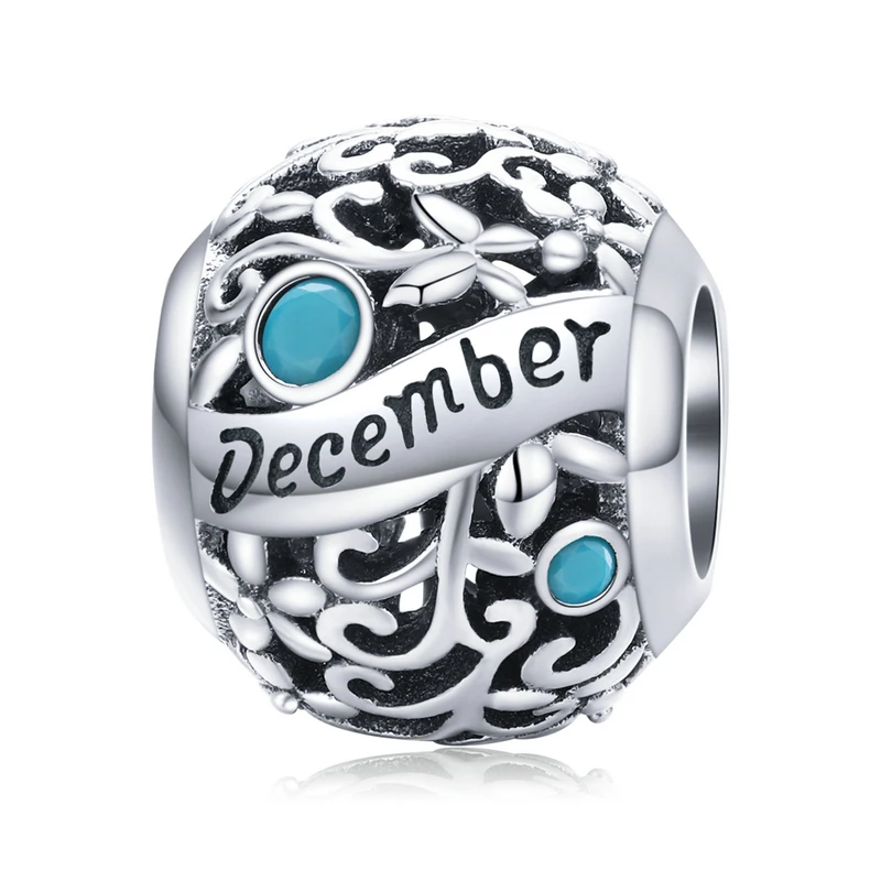 December Bamoer 925 пробы Серебряный месяц день рождения Камень круглые бусины подходят для женщин браслет DIY ювелирных изделий SCC1385 - Цвет: December