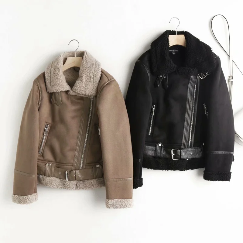 

2021 Fall Winter New Women's Street Fashion Locomotive Fur Jacket For Ladies Lapel Solid Color All Match Chic Coat