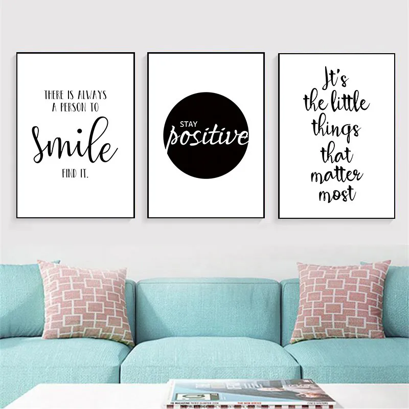 Black and White Inspirational Positive Smile Quote Art Canvas Painting Posters Prints Wall Pictures Kids Room Home Decor KL083 | Дом и сад