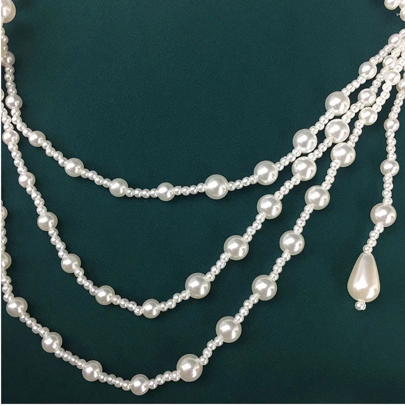 

Luxury Pearls Lady Shawl Wrap Queen Collar Bridal Dress Cape with Tassel Fringe Cosplay Pary Club Shirt Decor DIY Cloth Princess