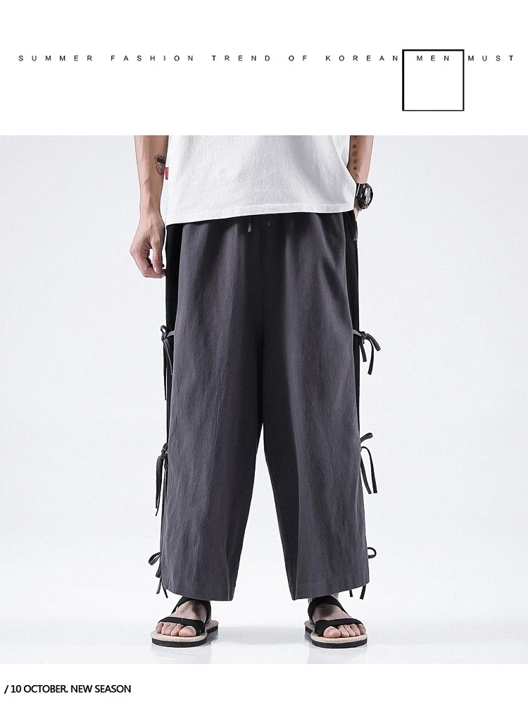 Sinicism Store мужские новые хлопковые льняные повседневные брюки мужские винтажные широкие брюки мужские осенние большие брюки на пуговицах длинные брюки