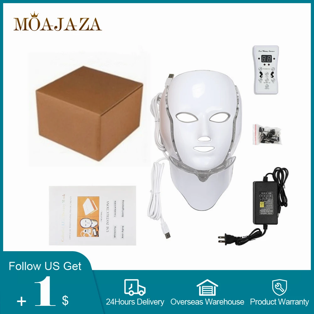 

7 Colors Led Facial Mask Skin Rejuvenation Light Therapy Anti Aging Face Mask Korean Beauty Machine Whitening Neck Skincare Tool