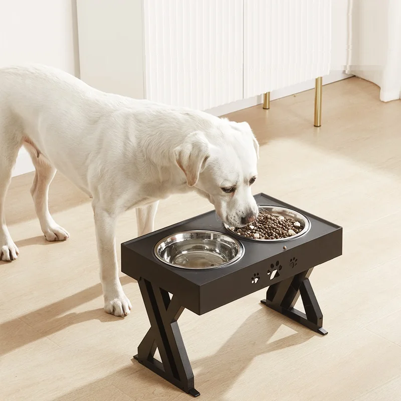 Elevated Dog Double Non-Slip Bowls Adjustable Height Cat Food Water Feeder Suitable for All Small Medium and Large Pet