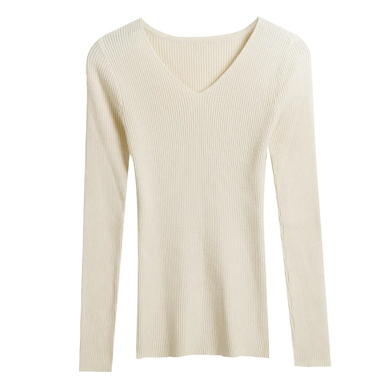 

Women's Sweater New Spring and Autumn Korean Slim Bottoming V-neck Long Sleeve Sweater Female Knit Pullovers Top NS1361