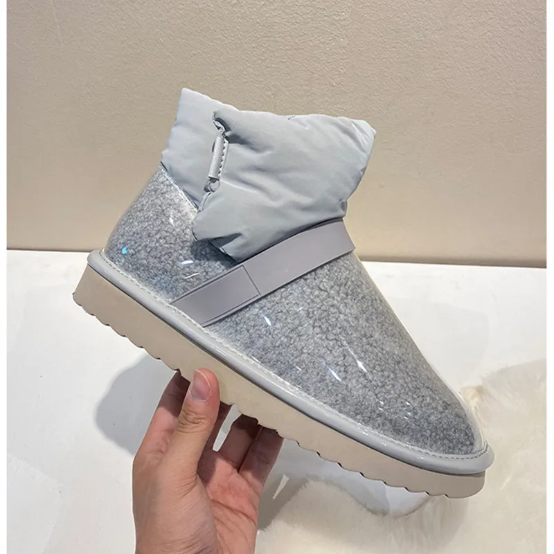 

Feather Down Snow Boots Women's New Winter Waterproof PVC Padded Woolen Cold And Warm Shoes Ladies Flat Short Boots Botas Mujer