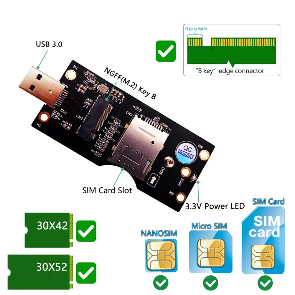 Адаптер NGFF M.2 на USB 3 0 преобразователь карты расширения с двумя слотами для SIM-карт