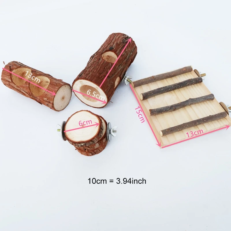 

Wooden Ladder Hamster Chew Bridge Hollow Tree Tunnel Tube Toy Feeding Bowl