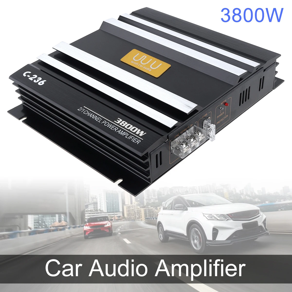 3800W Class AB Digital 2 Channel Black Aluminum Alloy Car Stereo Amplifiers Universal Auto Audio Power Amplifier