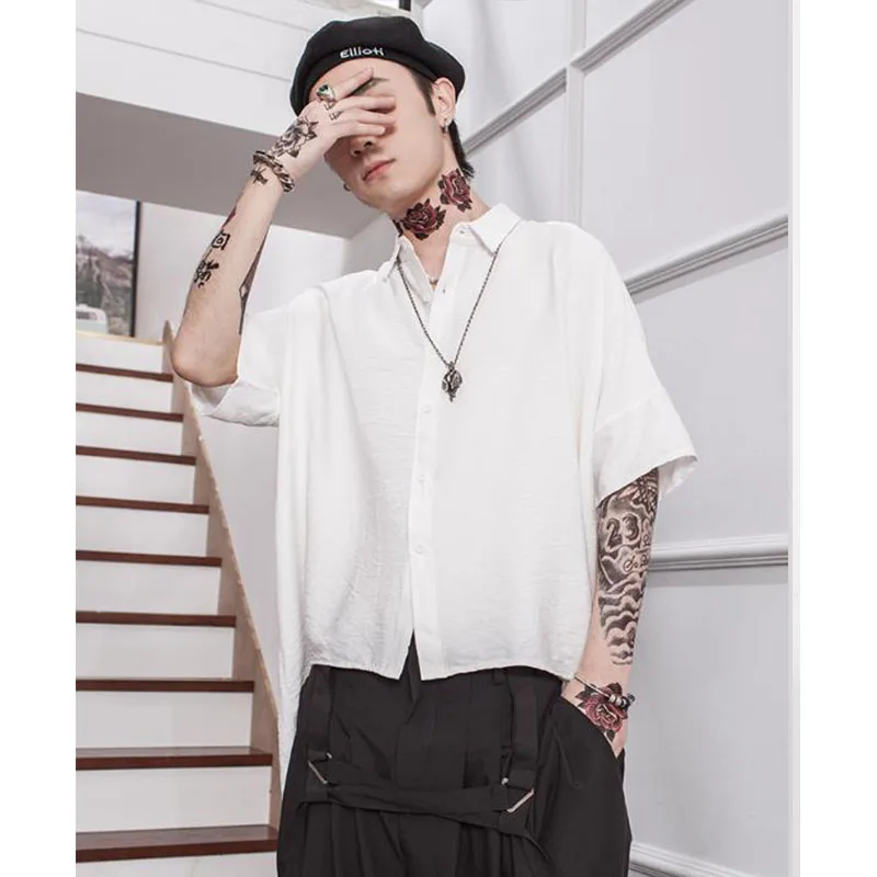 

Loose casual half-sleeved shirt short-sleeved bat shirt summer short before long long personality five-point sleeve tide male yo