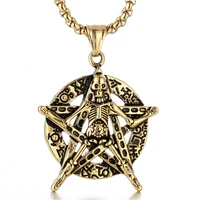 european and american exaggerated punk style titanium steel cast five pointed star bone skull mans necklace