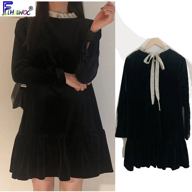 Гофрированное Кукольное платье Женское зимнее мини базовое повседневное милое