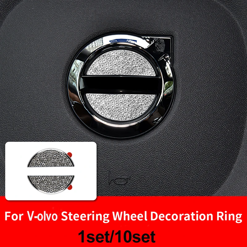 

Silvery Diamond 28mmx12mm Car Steering Wheel Ring Sticker Decoration Rhinestone for XC60 S90 XC90 V90C CV60 S60 XC40 Car Styling