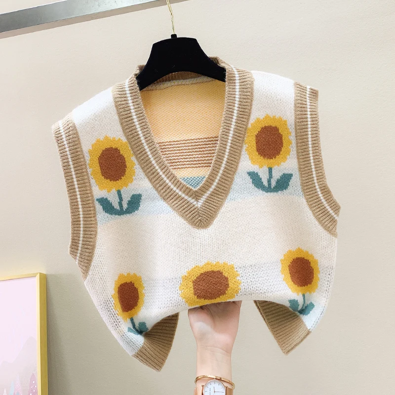 

Симпатичный милый жилет Sunflower с V-образным вырезом Женская Осенняя Одежда Корейские вязаные свитера для женщин пуловеры 2020 зимний свитер A6557