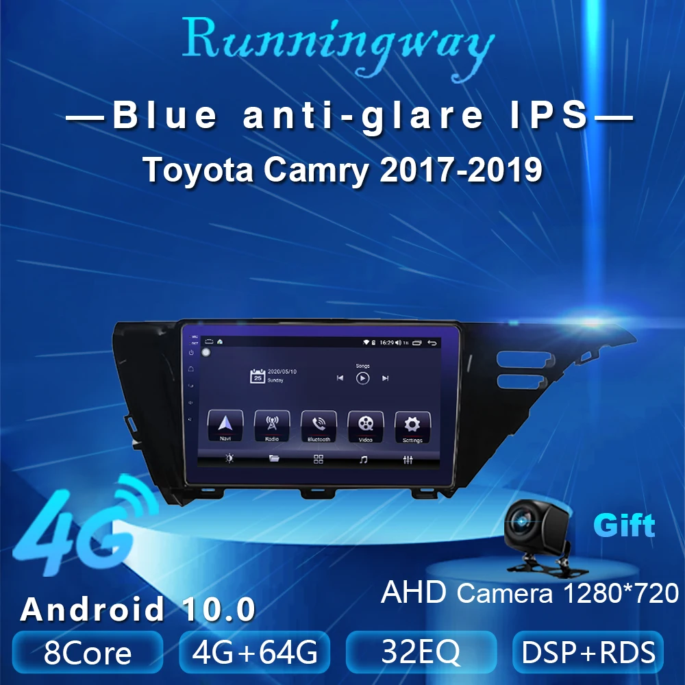 Runningway Android 10 0 5G автомобильный DVD для Toyota Camry 2017 2018 2019 4G + 64G Автомобильный Радио