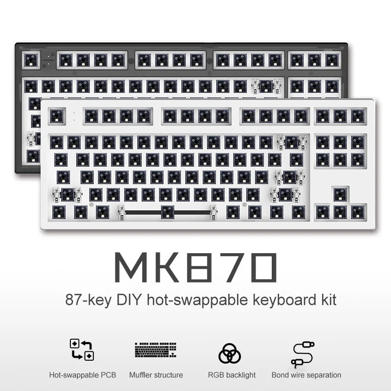 

Keyboard Kit mk870 DIY, 87 key, hot plug, RGB backlight and USB cable, custom base, ABS FN, waterproof