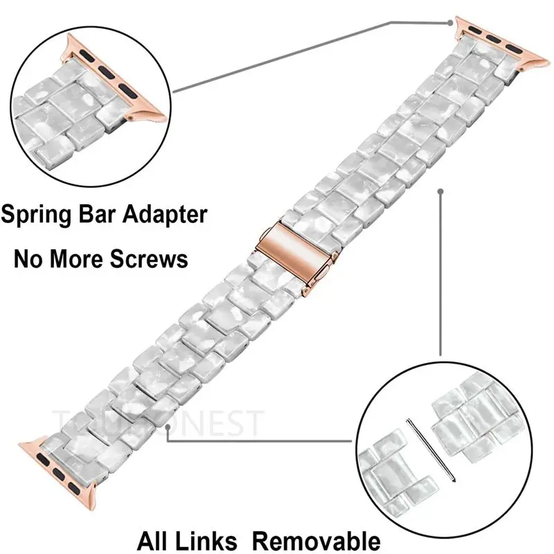 Resin Lightweight Watch Bands for Apple Watch 38 40MM Metal Buckle Wristband Replacement For iwatch Series 6 5 4 3 2 1 42mm 44mm