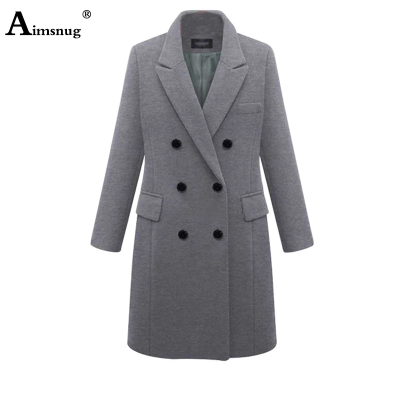 Gray Aimsnug размера плюс 6XL осеннее Женское пальто с отворотом, с длинным рукавом, с высокой уличной шерстью, Тренч, Одноцветный, на пуговицах, длинная верхняя одежда, больше размера - Цвет: Gray