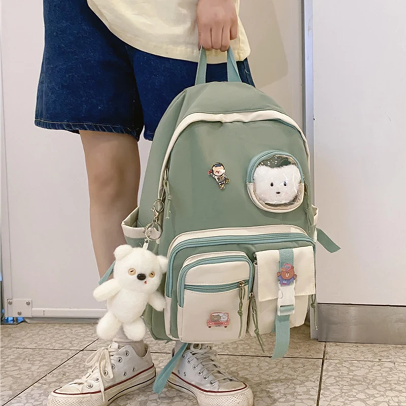 

Women's Patchwork Backpack for Teenager Girls High Quality Nylon School Bag Korean Bookbag Female Large Capacity Travel Rucksack