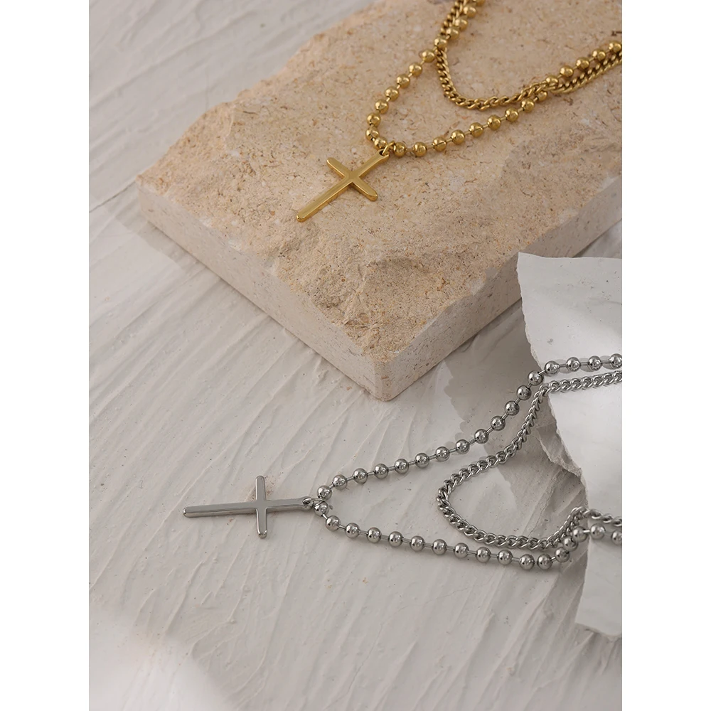 

Yhpup Stainless Steel Jesus Cross Pendant Necklace for Women Minimalist Metal Gold Layered Collar Necklace Summer 2021 Gift