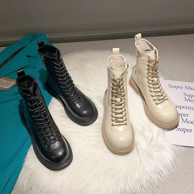

Women's Martin Boots Genuine Leather 2021 New Autumn Lace-up Motorcycle Boots Ladies British Style Women's Ankle Boots