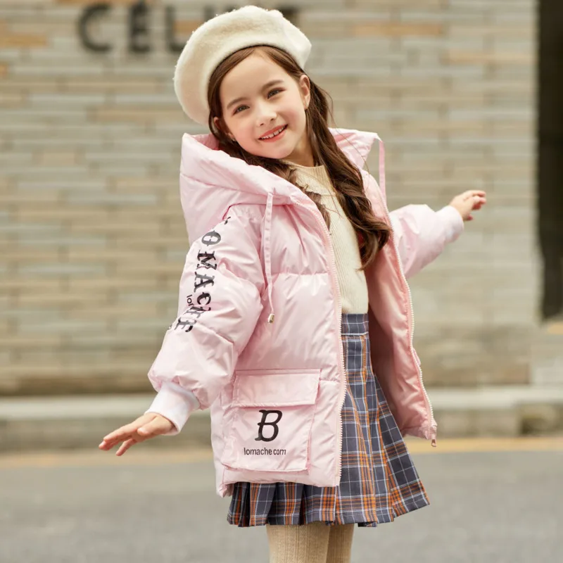 

Letters Print Parkas for Kids 2021 Winter Coat and Outerwear Long Sleeve Children's Down Jackets Thickened Hooded Jackets