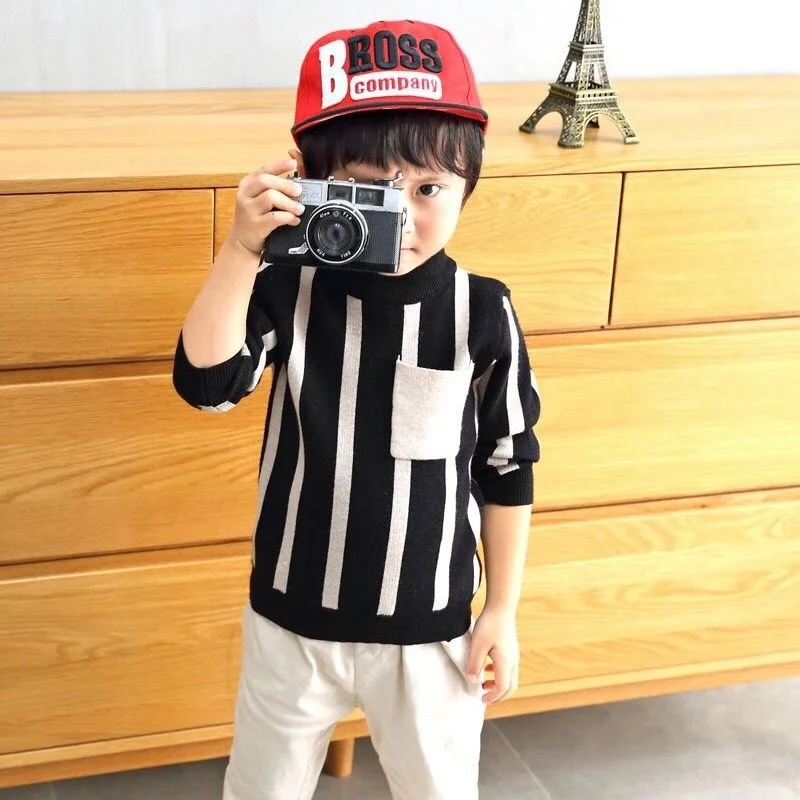 

Sweaters for infants and children aged 2-7, straight sweaters with pockets on the chest, stripes, children's clothing