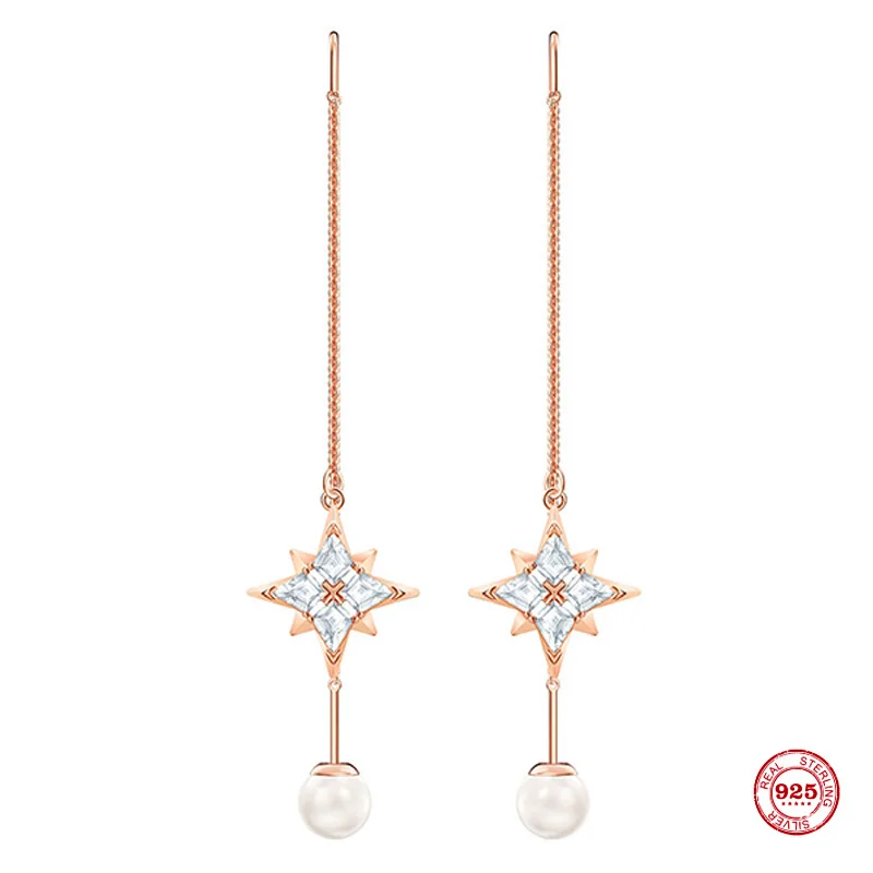 

2020 New Fashion Charm Sterling Silver Original 1:1 Copy, Star Pearl Embellished Long Earrings Women Luxury Jewelry Gifts