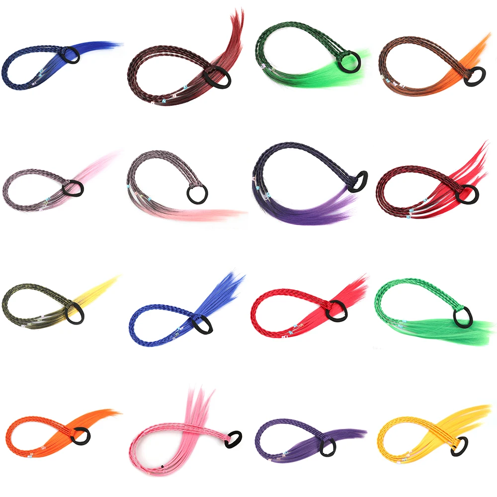 

AZQUEEN Synthetic Hair Ponytail Hairpiece With Rubber Band Hair Ring Chignon Crochet Braid Pony Hair Extension Pink,Rainbow