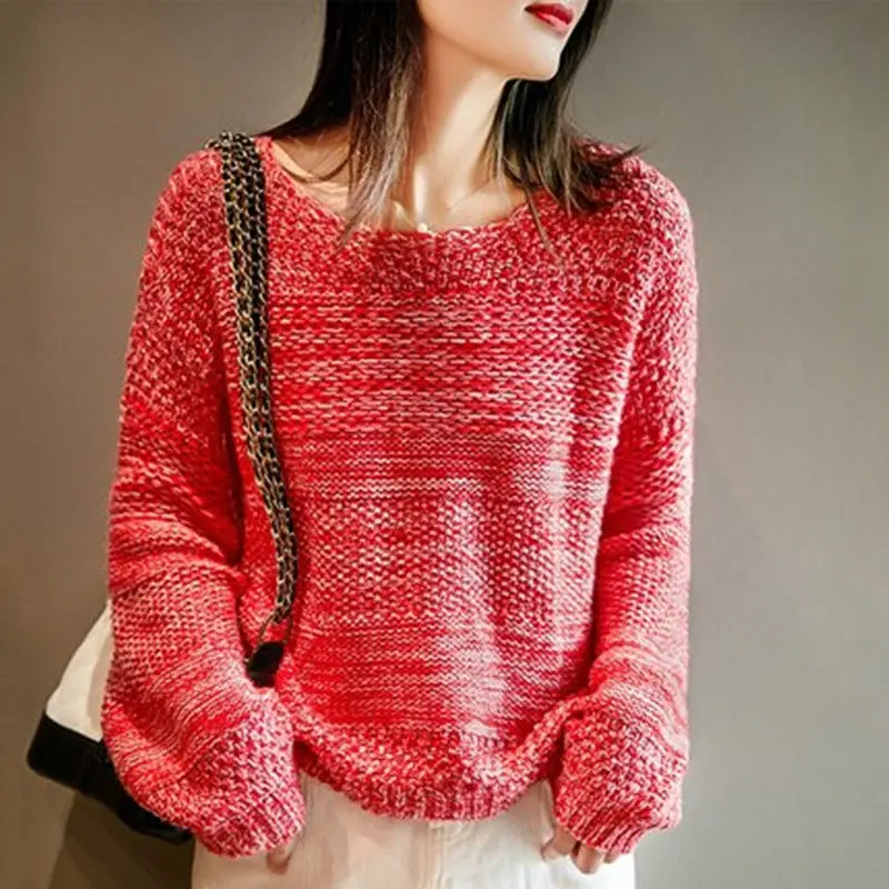

Sweater Winter Loose Outer Wear Red Sweater Knit Top