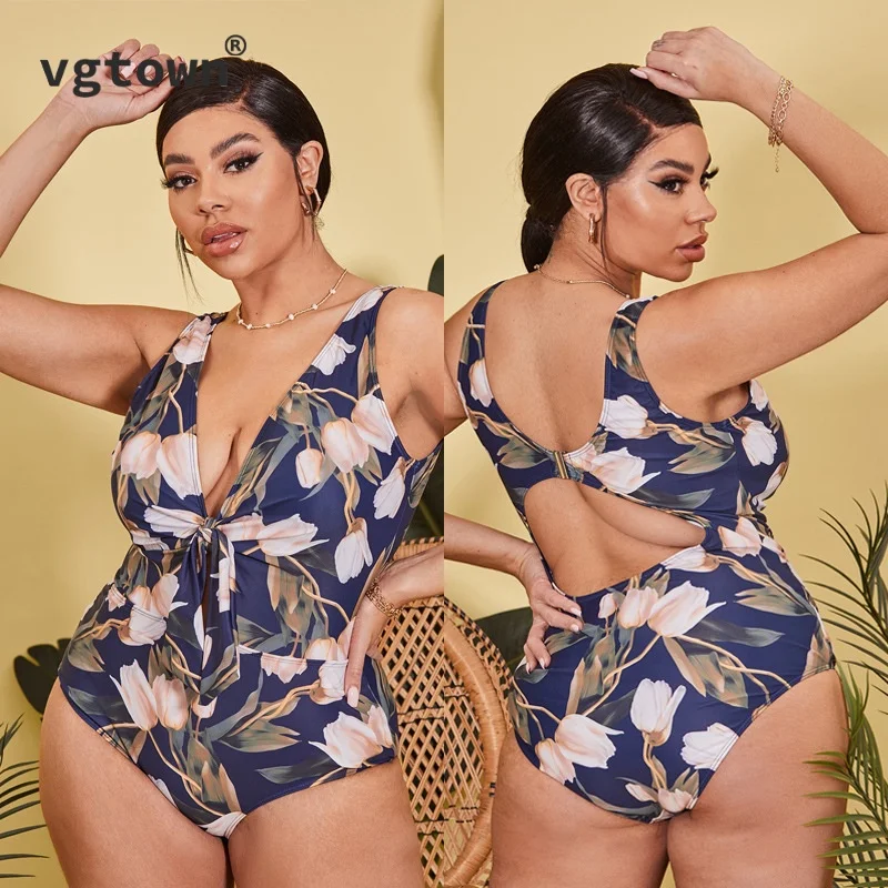 

2022 New Large Size XL-6XL Print Leaves One Piece Swimsuit Women Swimwear V-neck Push Up bodysuit Bikini Plus Size Bathing Suit