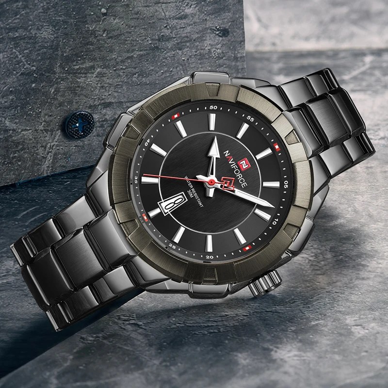 Часы NAVIFORCE Мужские кварцевые модные спортивные водонепроницаемые Роскошные в