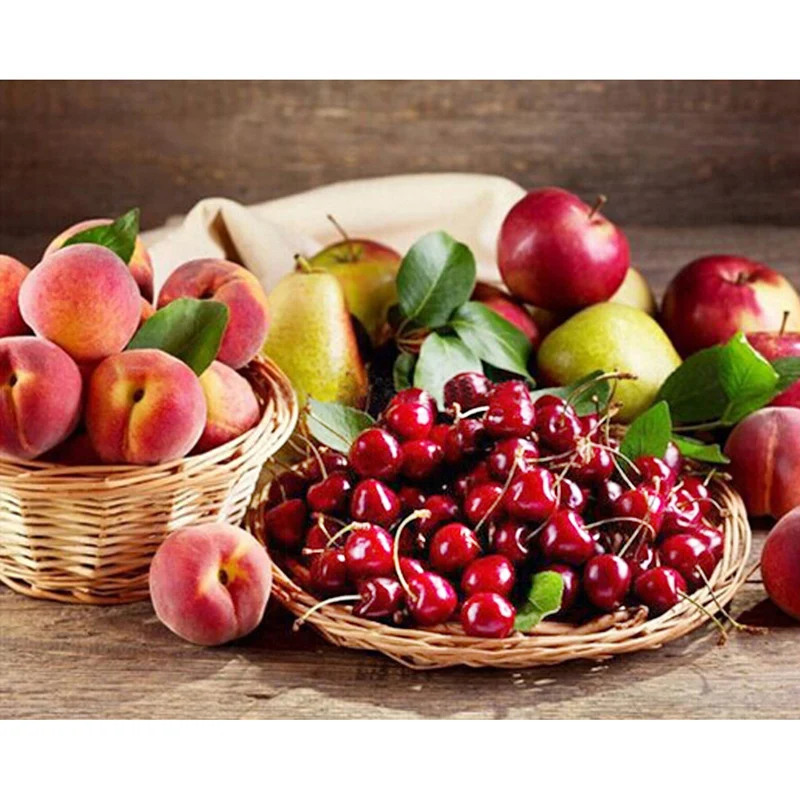

5d Diy Diamond Painting Kit Fruit Cherry Peach Paint With Diamond Embroidery Decorations For Home Mosaic Gift